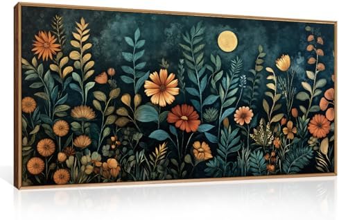 Moody Blue Floral Botanical Framed Canvas Wall Art Set-40"x20"x1 - Image 5