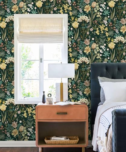 Floral Peel and Stick Wallpaper Boho Vintage Dark Green 118’’17.3’’ - Image 3