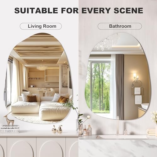 Hasipu 32"x24" Irregular Wall Mirror Frameless Asymmetrical Mirror - Image 6