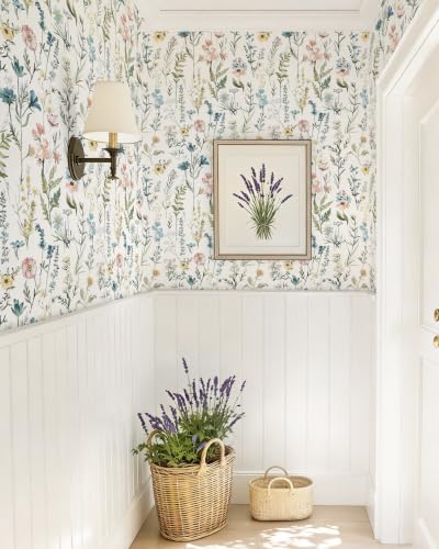 Dimoon Boho Peel and Stick Wallpaper Beige Floral Contact Paper 17.3x362in - Image 2