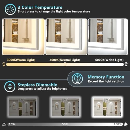 68x36 Inch Brushed Nickel LED Bathroom Mirror, Backlit & Front Lit - Image 4