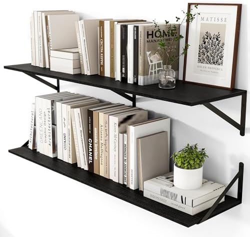 Heimlove 44W x 12D Deep Floating Shelves Set of 2 Black by Heimlove