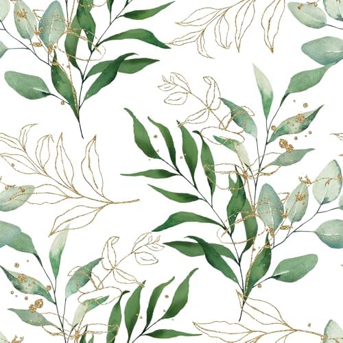 ReWallpaper Green Peel and Stick Wallpaper Green and Gold Boho Botanical Leaf by ReWallpaper