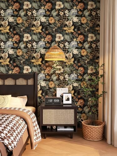 Jeweluck Dark Floral Peel and Stick Wallpaper Vintage Wallpaper16.9 x118.1 - Image 3