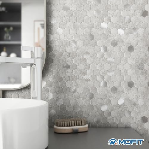 Peel and Stick Backsplash Hexagon Marble Tiles Cement Grey 5pcs - Image 3