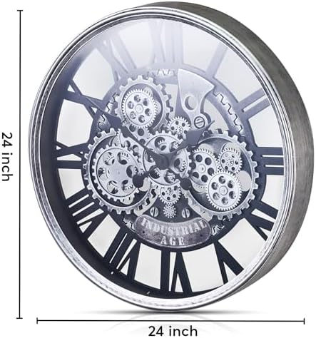 24 Inch Large Wall Clock with Exposed Gears, Silent Roman Numeral - Image 3