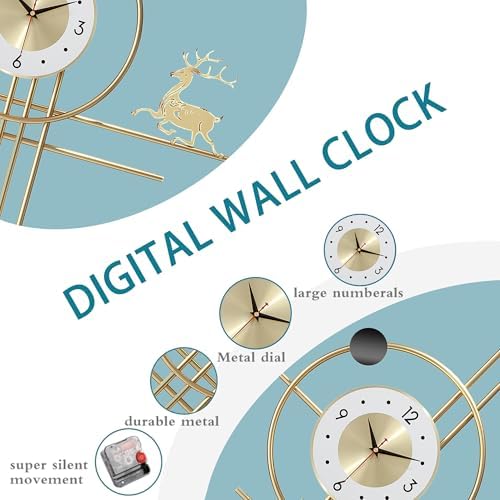 Modern Gold Wall Clock Large Decorative Deer Wall Clock, Minimalist Geometric - Image 5