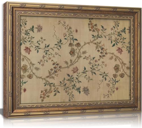 Vintage gold framed Floral Vine wall art Retro Beige Botanical Painting Canvas by HPZFEIJJWallArt
