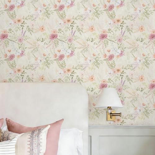 Dimoon Floral Peel and Stick Wallpaper Beige Boho Neutral Cottage Contact Paper - Image 6