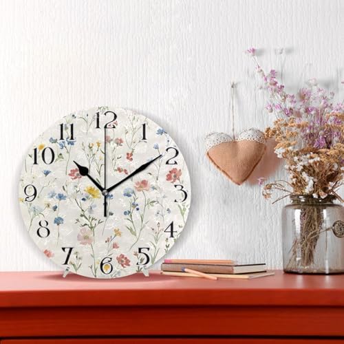 ALAZA Dainty Little Flowers Wall Clock Battery Operated Kitchen Clock 9.5 Inch - Image 2