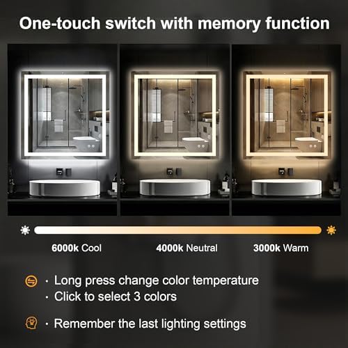 30x30 LED Bathroom Mirror with Lights, Lighted Vanity Mirror - Image 4