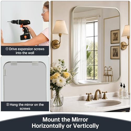 Brushed Nickel Bathroom Mirror for Over Sink, Modern Decorative Vanity Mirror - Image 5
