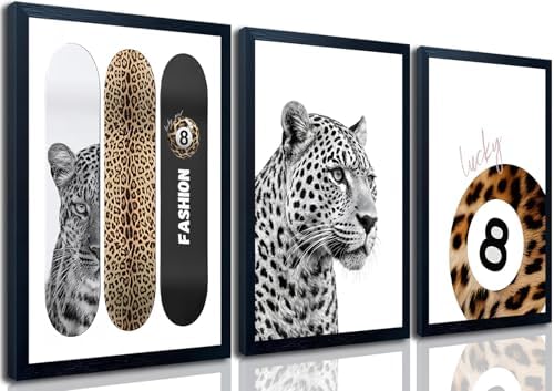 Stockholm Style Room Decor Wall, Trendy Leopard Canvas Wall Art Set of 3 by Unknown