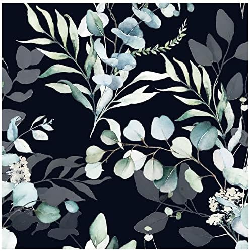 HAOKHOME Black Peel and Stick Wallpaper Bathroom Moody Green Botanical by HAOKHOME