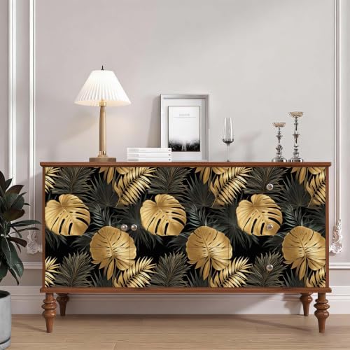 Black Gold Tropical Palm Monstera Leaf Peel and Stick Wallpaper Self Adhesive - Image 5