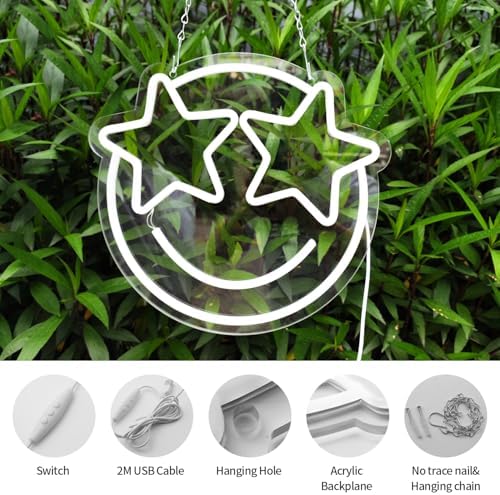 wootfairy LED Lights Wall Decor 12.2*11.41in Dimmable Smiley Face Neon Sign - Image 4