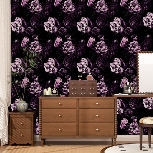 Black Purple Vintage Floral Peel and Stick Wallpaper 17.5" x 118" - Image 5