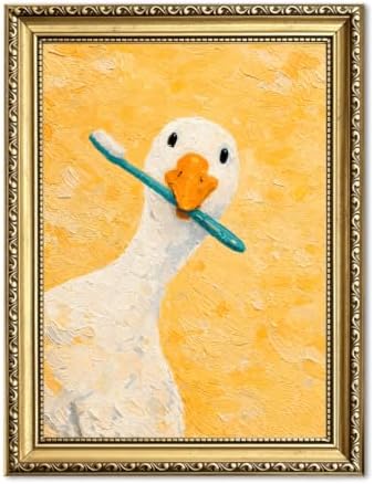Funny Silly Goose Bathroom Wall Art Cute White Goose Brush Teeth Washroom Wall by Unknown