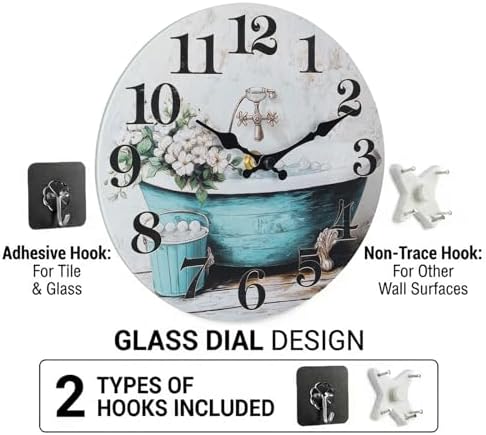 8 Inch Bathroom Wall Clock, Rustic Style Waterproof Glass Shower Wall Clock - Image 3