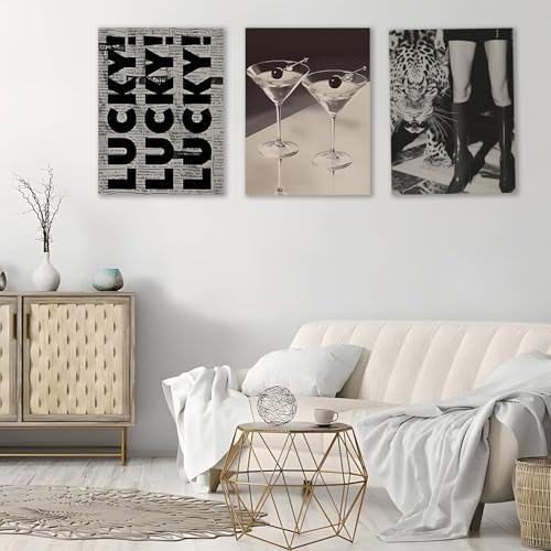 Trendy Leopard Canvas Wall Art Set of 3, Fashion Leopard, LUCKY Typography Wall - Image 2