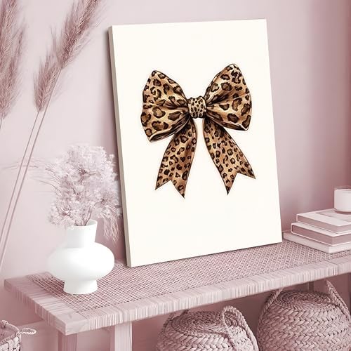 Framed Leopard Print Wall Art Set of 3, Cute Cherry Lips Bow Canvas Posters - Image 5