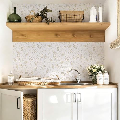 Ismoon Floral Wallpaper Peel and Stick Beige Neutral Contact Paper Wildflowers - Image 2