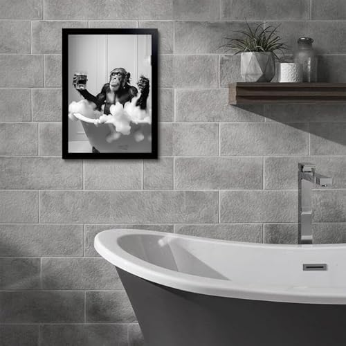 OIQArtOIQ Funny Bathroom Framed Wall Art Black and White Animal Canvas Wall Art - Image 2