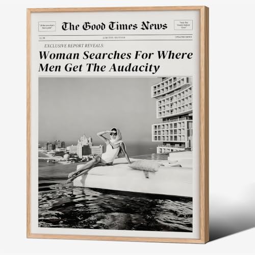 Black and White Newspapers Wall Art 12X16 in Wood Grain Frame Women Searches by Unknown