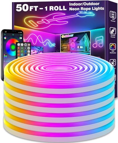 50Ft Neon Rope Lights, Flexible Led Rope Lights Control by LETIANPAI