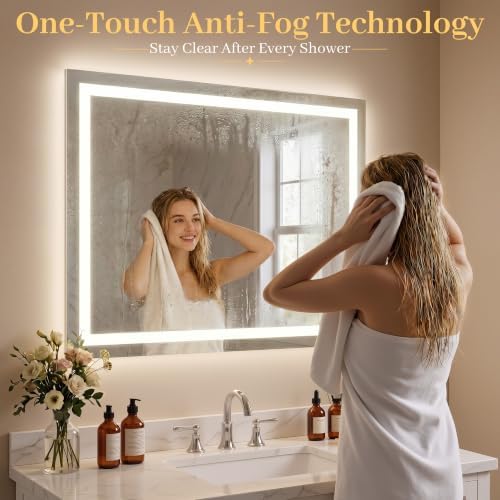LED Bathroom Mirror 60"x30", Wall-Mounted Vanity Mirrors Front & Backlit - Image 3