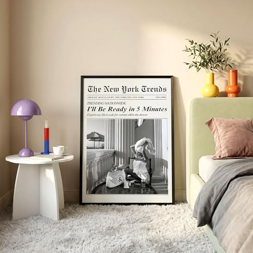 Trendy Newspaper Wall Art 24x36in Black Framed Vintage Black and White - Image 2