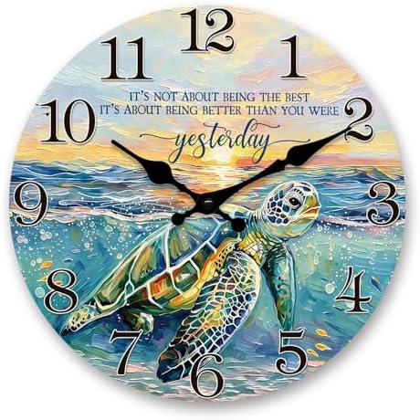 Sea Turtle Inspirational Wall Clock 14 Inch Silent by RONGKEJIAJU