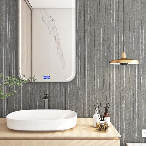 FunStick 24"x200" Grey Grasscloth Peel and Stick Wallpaper Textured Self - Image 3