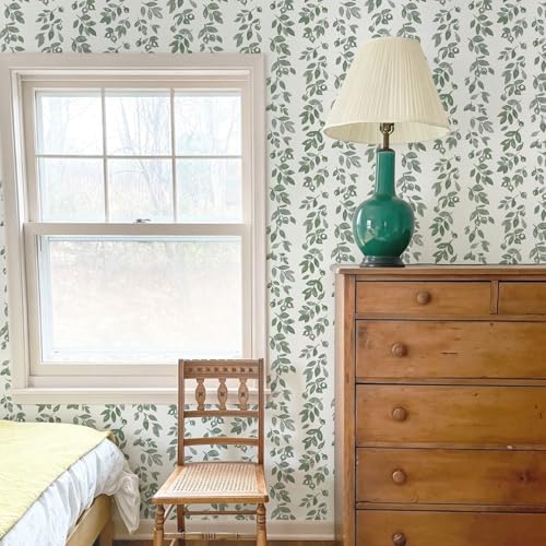 Ismoon Green Wallpaper Peel and Stick Vintage Wallpaper 17.3in x 28.21ft Green - Image 3