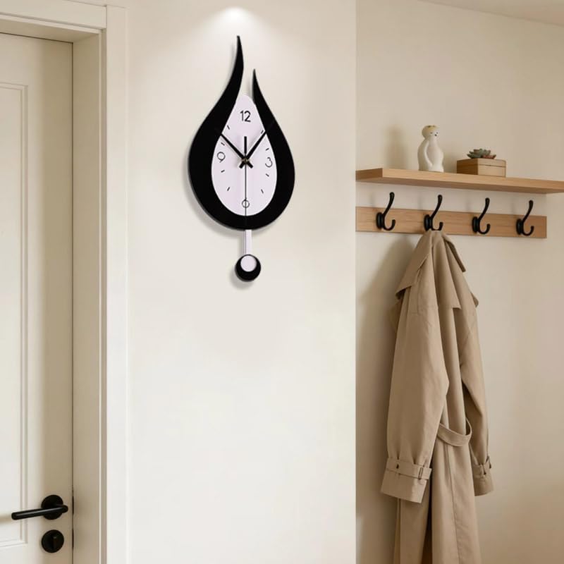 Water Drop Wall Clock with Swinging Pendulum, Silent Non-Ticking Modern - Image 7