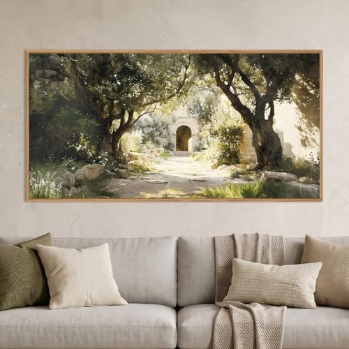 Garden of Gethsemane Landscape Framed Canvas Wall Art -20"x40" by Ausril