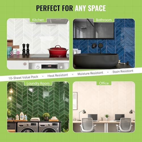 Select 5 Pack Peel and Stick Backsplash Chevron Tiles, Stone White - Image 3