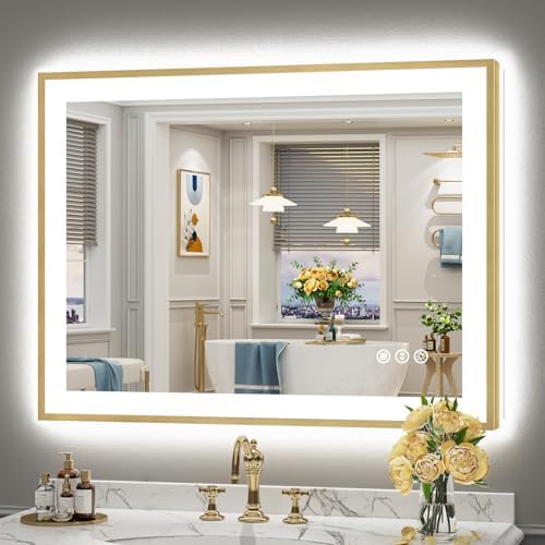 40x30 Gold LED Bathroom Mirror by Awandee