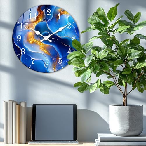 Modern Wooden Wall Clock with Marble Texture Design Silent Sweep Movement - Image 3