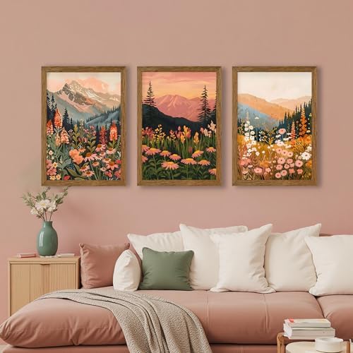 3 Piece Wildflower Mountain Wall Art Colorful Landscape Canvas Art 16x24in - Image 4