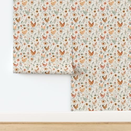 Spoonflower Pastel Hens Peel and Stick Wallpaper - Image 4