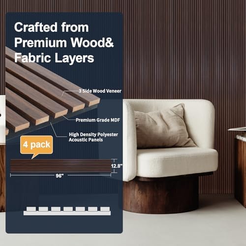 NeatiEase Wood Panels for Wall, 4-Piece 96" x 12.6" Soundproof Wood Slat Wall - Image 2