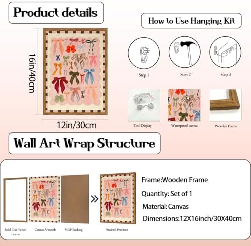 Framed Pink Wall Art, Coquette Colorful Bow Pictures Wall Decor, Trendy Preppy - Image 6
