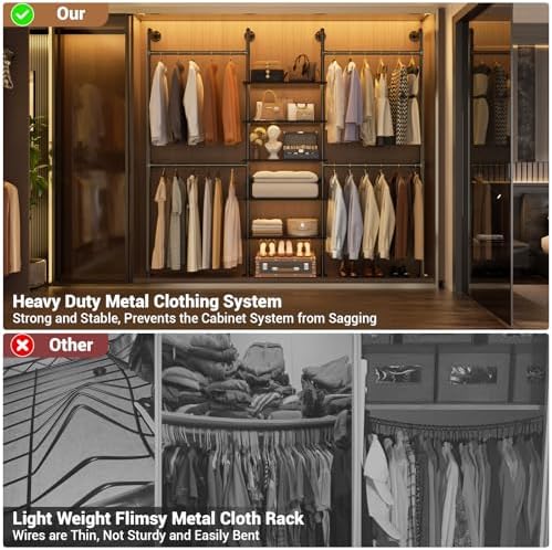 Aheaplus Industrial Pipe Clothing Rack, 6.42FT Closet Organizer System - Image 6