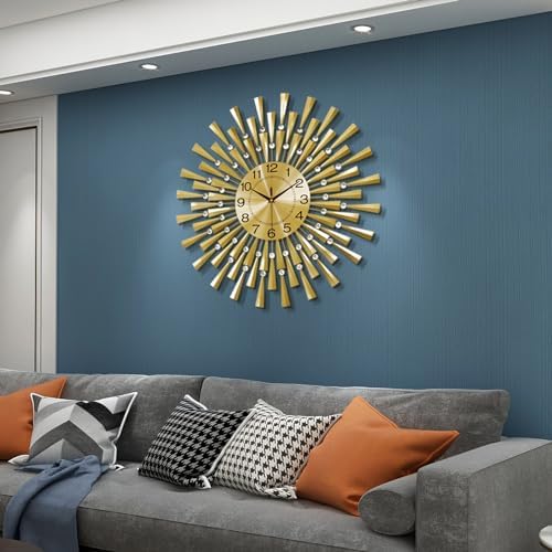 FLEBLE Large Wall Clocks for Living Room Decor Modern Gold Silent Clock - Image 2