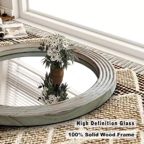 LOSOUR Round Mirror, Farmhouse Decor Solid Wood Frame Wall Circle Mirror - Image 5