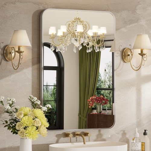 24"x36" Bathroom Mirror for Over Sink, Brushed Nickel Vanity Mirror by MZON