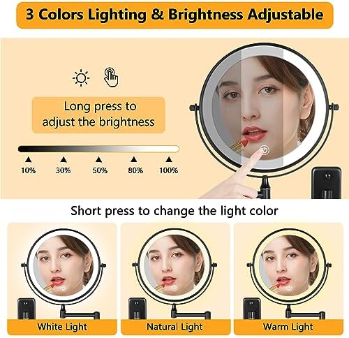 DECLUTTR Rechargeable Wall Mounted Lighted Makeup Mirror, 8 inch 10X Magnifying - Image 3