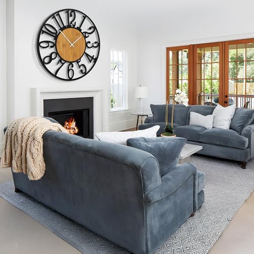 32" Extra Large Wall Clock, Silent Rustic Metal Wood Face Decorative Clock - Image 6