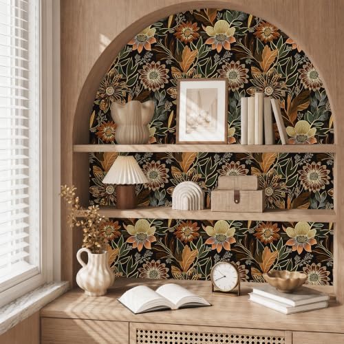 Laatse Boho Dark Black Gold Floral Wallpaper Peel and Stick 17.5"x197" - Image 5